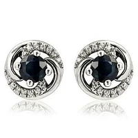 Blue Sapphire Swirl Stud Earrings with Diamond Accent 14kt Gold