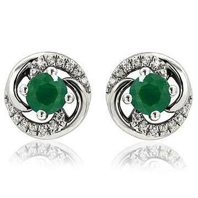 Emerald Swirl Stud Earrings with Diamond Accent 14KT Gold