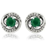 Emerald Swirl Stud Earrings with Diamond Accent 14KT Gold