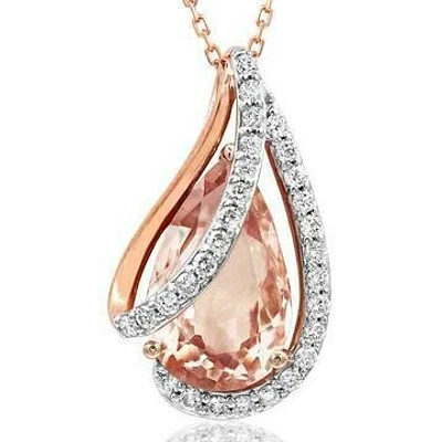 Morganite Teardrop Pendant with Diamond Accent Rose Gold