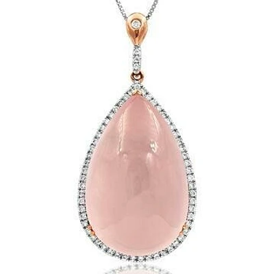 Premium Pear Pink Quartz Pendant with Diamond Halo 14KT Rose Gold