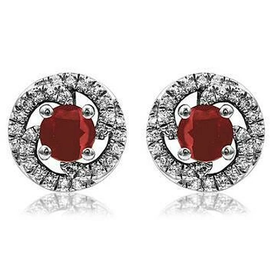 Ruby Swirl Stud Earrings with Diamond Frame 14KT Gold