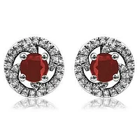 Ruby Swirl Stud Earrings with Diamond Frame 14KT Gold