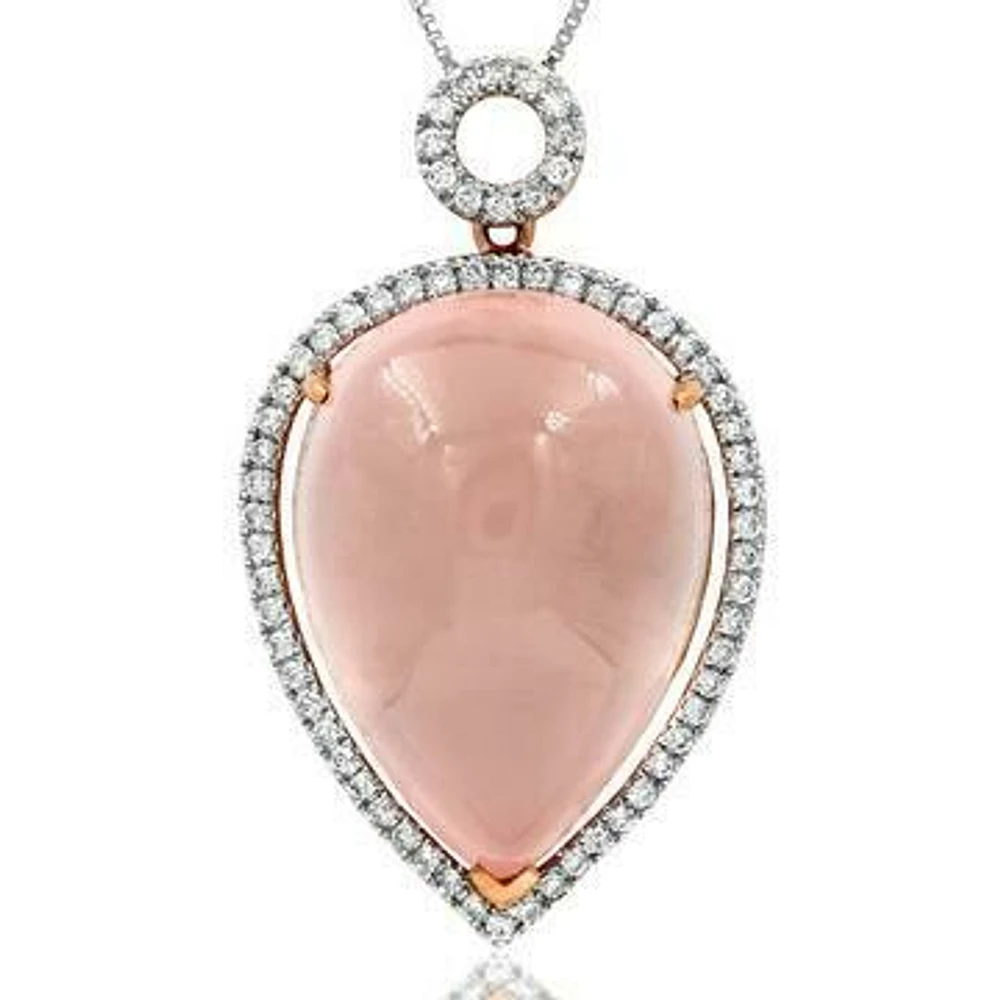 Premium Pear Pink Quartz Pendant with Diamond Halo 14KT Rose Gold