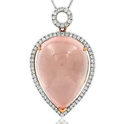 Premium Pear Pink Quartz Pendant with Diamond Halo 14KT Rose Gold