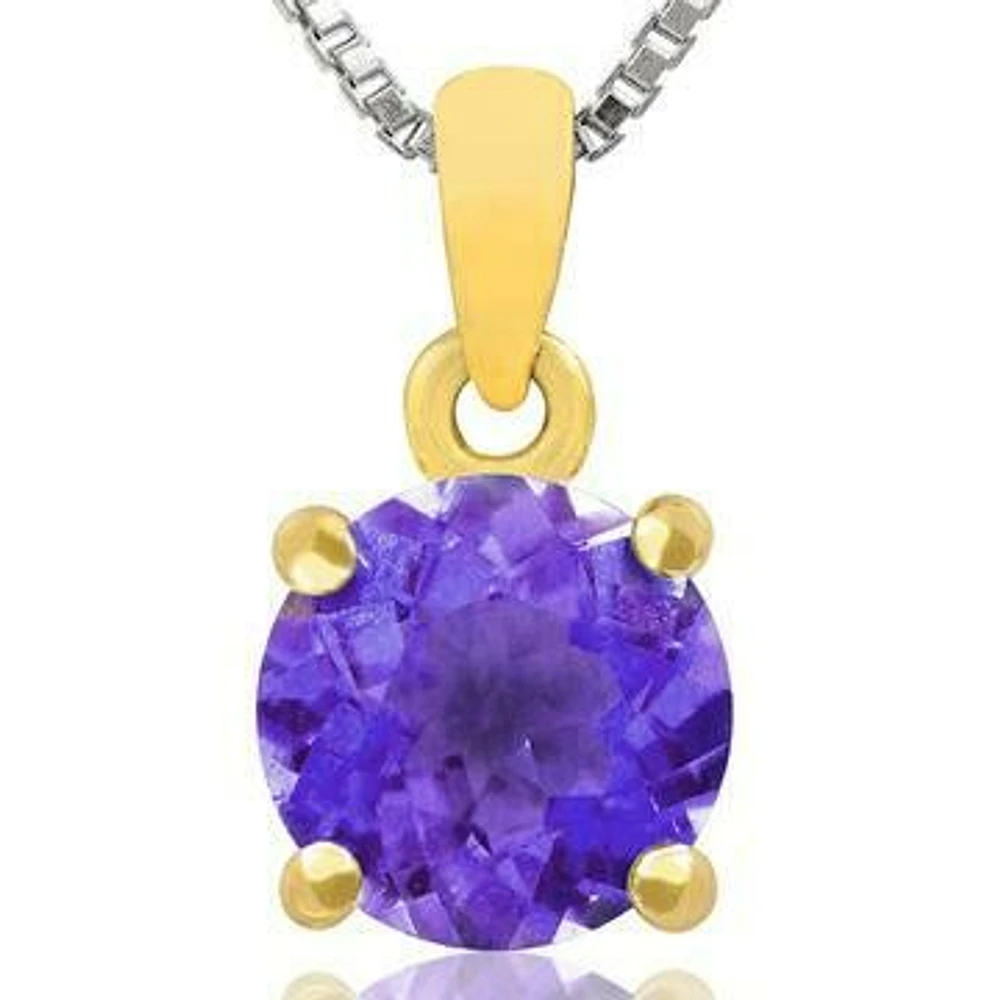 Round Amethyst Pendant 14KT Gold