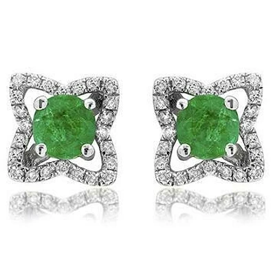 Cross Emerald Stud Earrings with Diamond Frame 14KT Gold