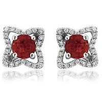 Cross Ruby Stud Earrings with Diamond Frame 14KT Gold