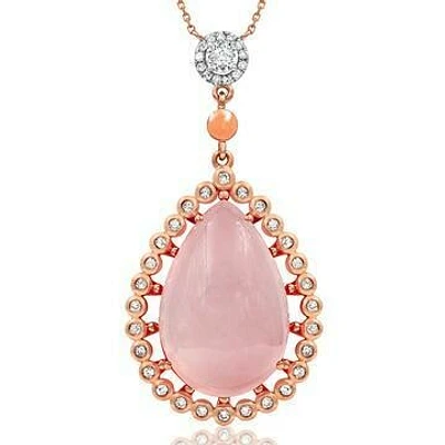 Premium Vintage Teardrop Pink Quartz Pendant with Diamond Frame 14KT Rose Gold