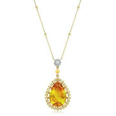 Premium Vintage Teardrop Citrine Pendant with Diamond Frame 14KT Gold