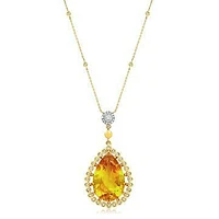 Premium Vintage Teardrop Citrine Pendant with Diamond Frame 14KT Gold