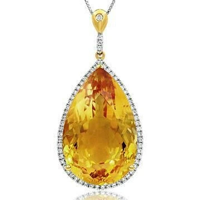 Premium Teardrop Citrine Pendant with Diamond Halo 14KT Gold