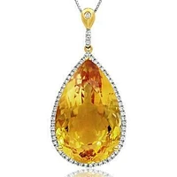 Premium Teardrop Citrine Pendant with Diamond Halo 14KT Gold