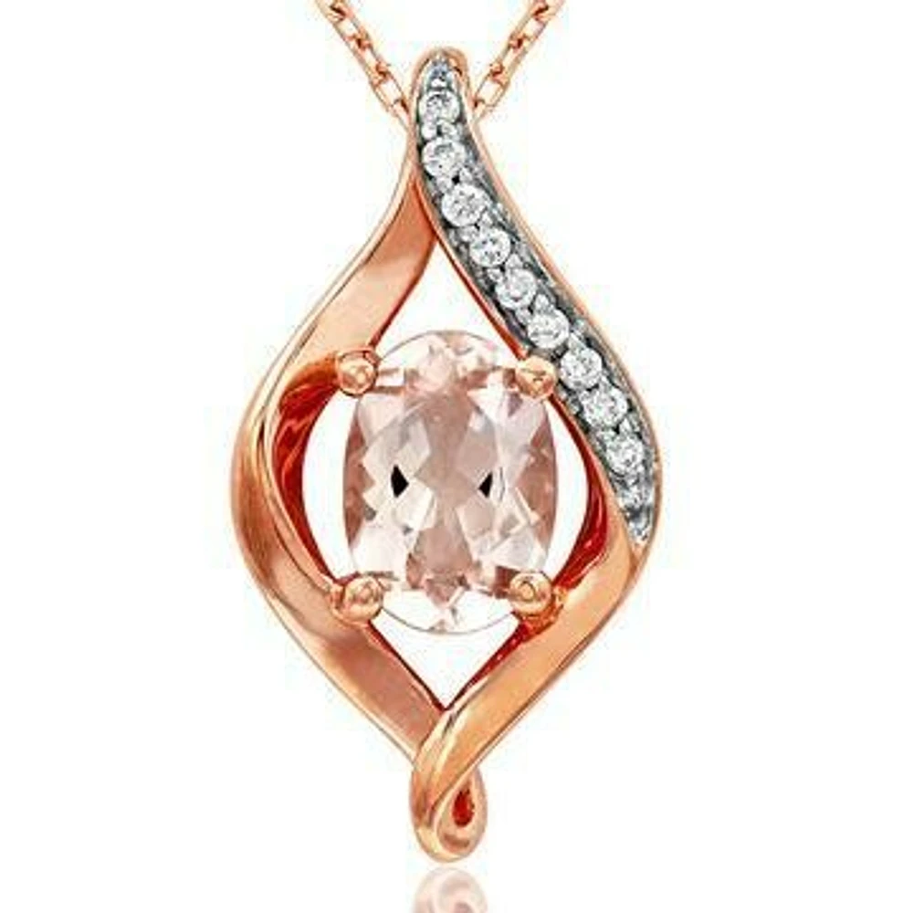 Teardrop Morganite Pendant with Diamond Accent 14KT Rose Gold