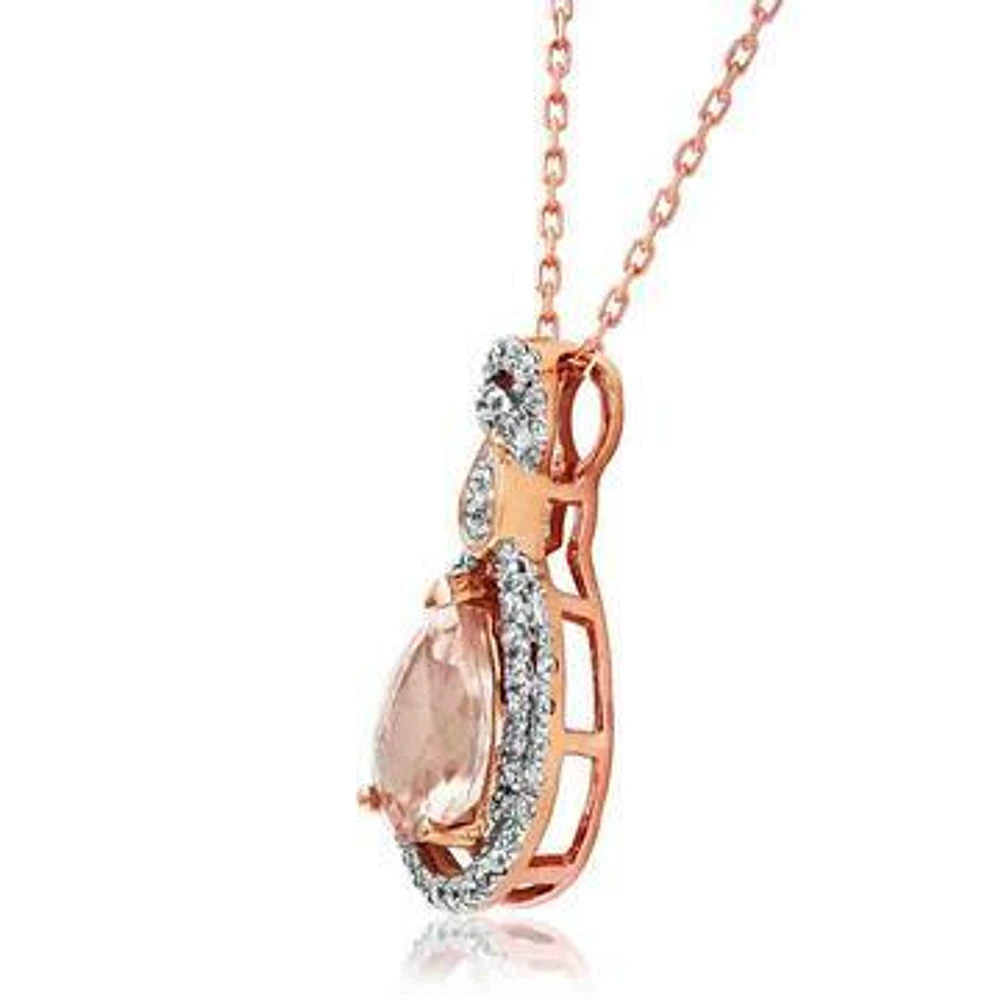 Teardrop Morganite Pendant with Diamond Double Halo 14KT Rose Gold