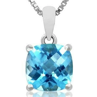 Cushion Blue Topaz Pendant 14KT Gold