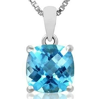 Cushion Blue Topaz Pendant 14KT Gold