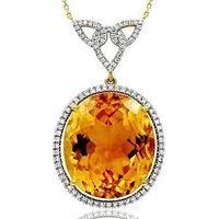 Premium Oval Citrine Pendant with Diamond Halo 14KT Gold