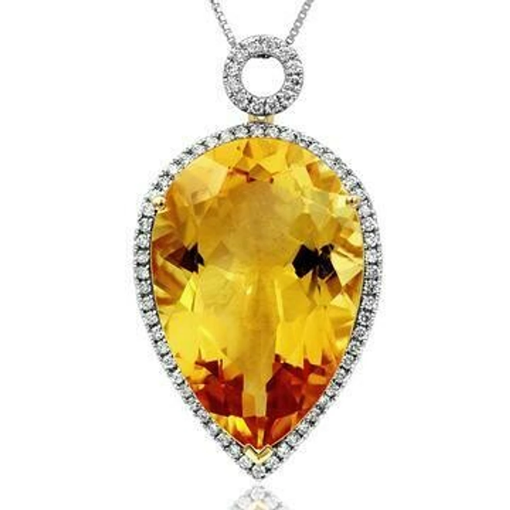 Premium Pear Citrine Pendant with Diamond Halo 14KT Gold