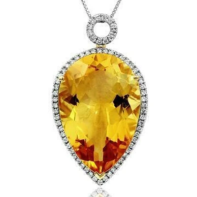 Premium Pear Citrine Pendant with Diamond Halo 14KT Gold