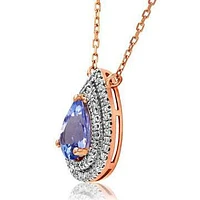 Teardrop Tanzanite Pendant with Diamond Double Halo 14KT Rose Gold