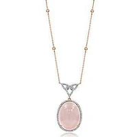 Premium Oval Pink Quartz Pendant with Diamond Halo 14KT Rose Gold