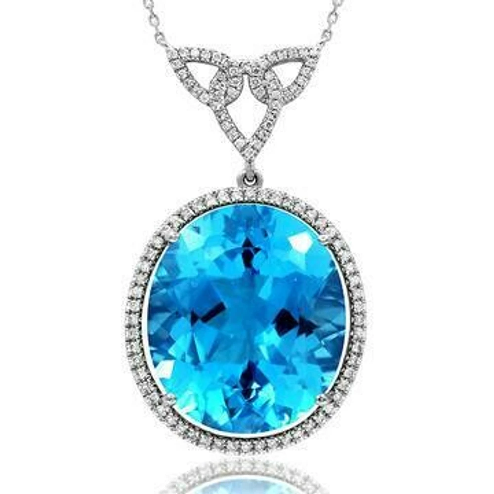 Premium Oval Blue Topaz Pendant with Diamond Halo 14KT Gold