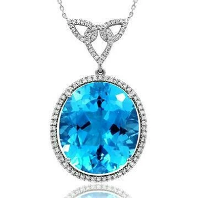 Premium Oval Blue Topaz Pendant with Diamond Halo 14KT Gold