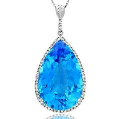 Premium Teardrop Blue Topaz Pendant with Diamond Halo 14KT Gold