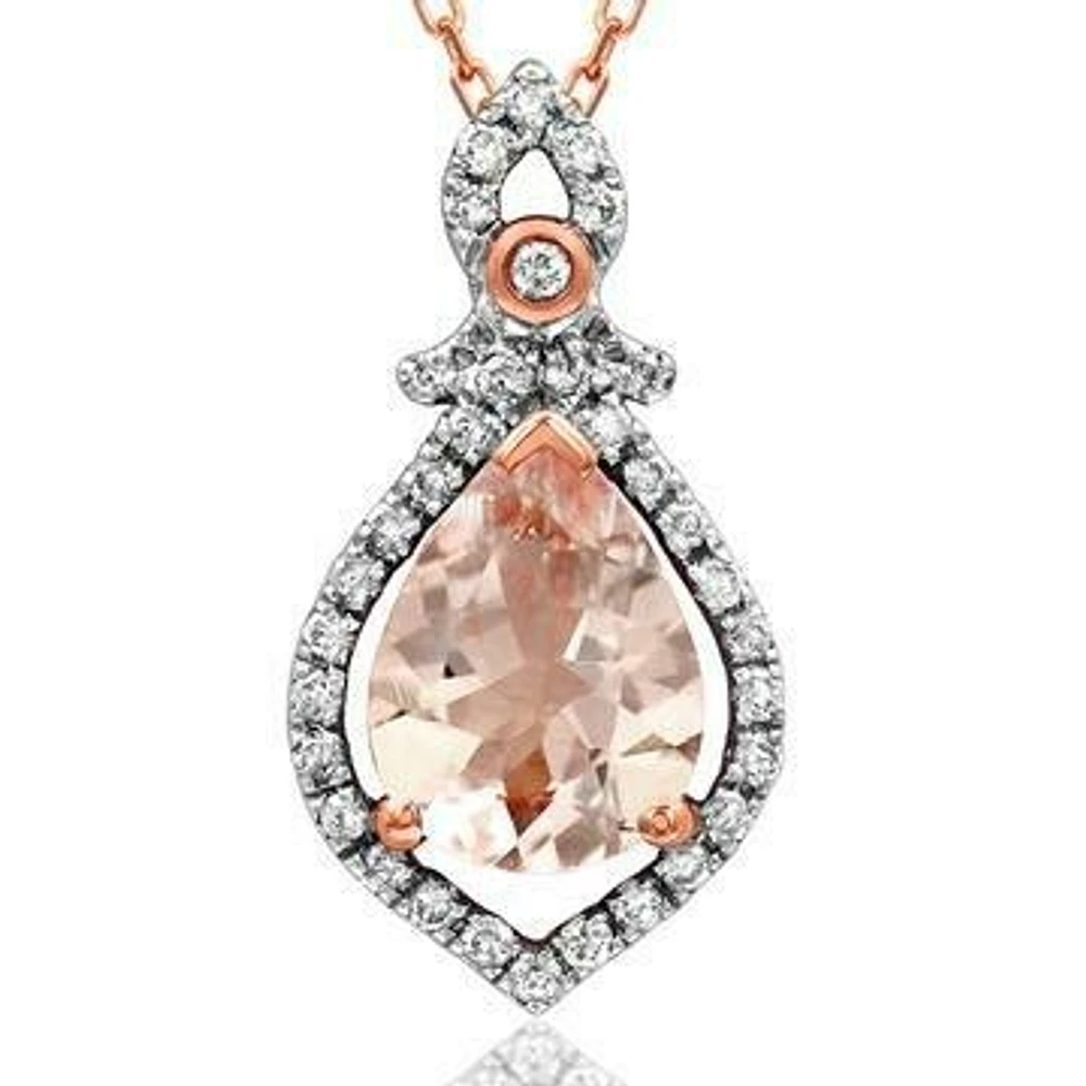 Teardrop Morganite Pendant with Diamond Frame 14KT Rose Gold