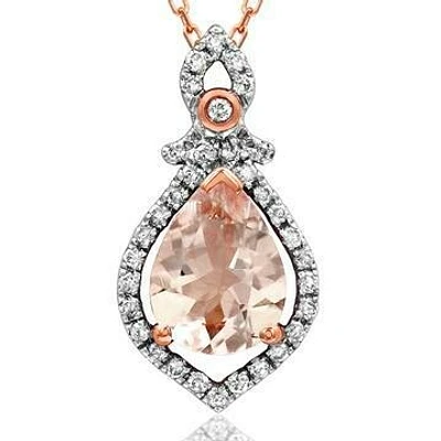 Teardrop Morganite Pendant with Diamond Frame 14KT Rose Gold