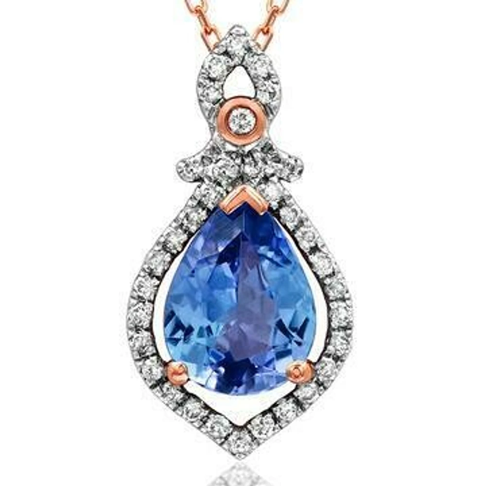 Teardrop Tanzanite Pendant with Diamond Frame 14KT Rose Gold