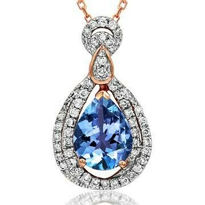 Teardrop Tanzanite Pendant with Diamond Double Halo 14KT Rose Gold