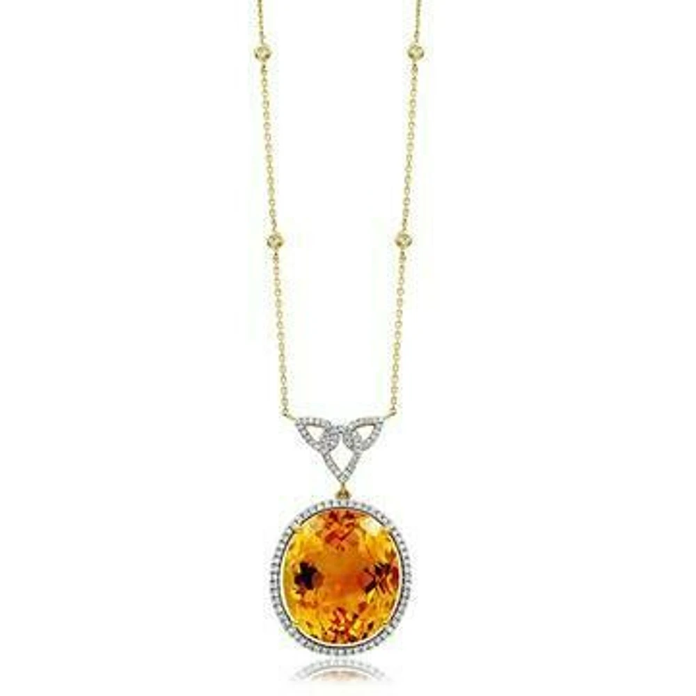 Premium Oval Citrine Pendant with Diamond Halo 14KT Gold