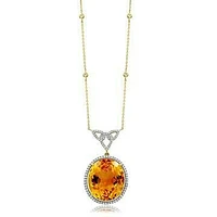 Premium Oval Citrine Pendant with Diamond Halo 14KT Gold