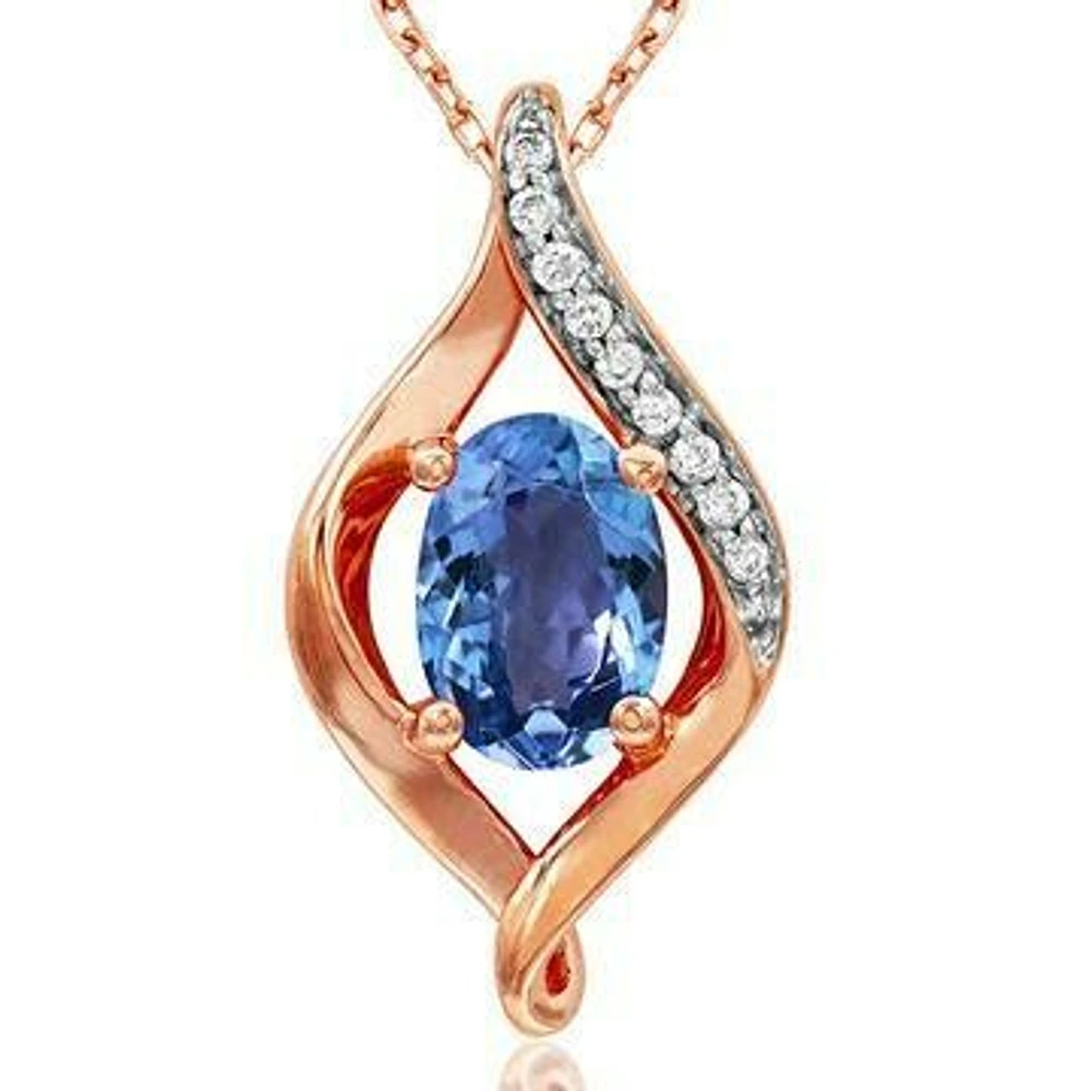 Teardrop Tanzanite Pendant with Diamond Accent 14KT Rose Gold