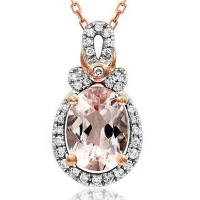 Oval Morganite Pendant with Diamond Frame 14KT Rose Gold