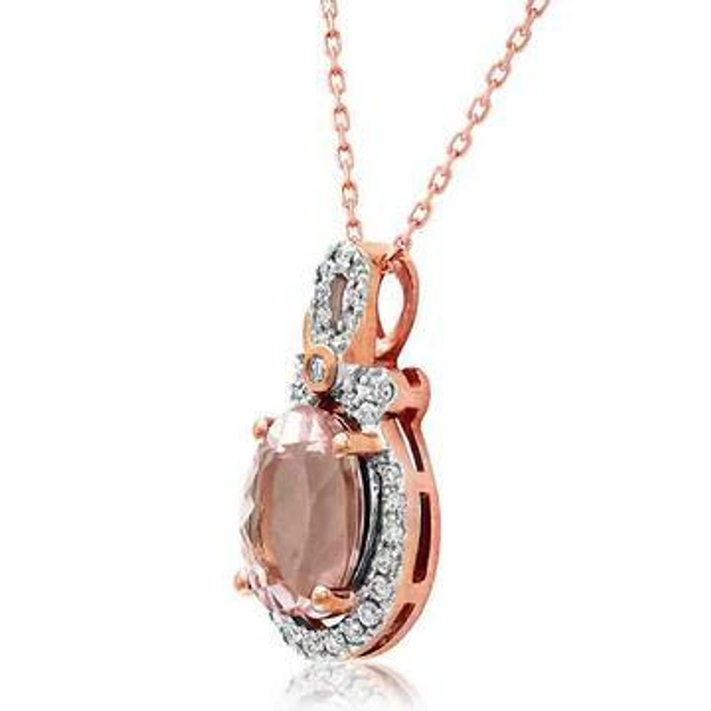 Oval Morganite Pendant with Diamond Frame 14KT Rose Gold