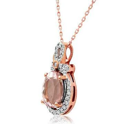 Oval Morganite Pendant with Diamond Frame 14KT Rose Gold