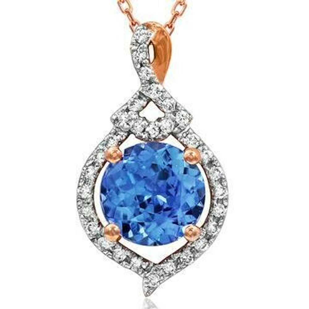 Round Tanzanite Pendant with Diamond Frame 14KT Rose Gold