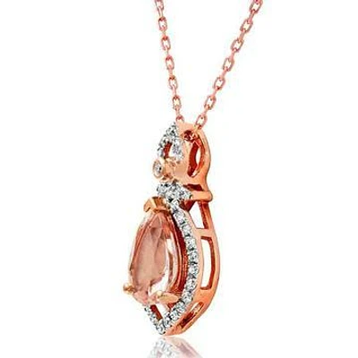 Teardrop Morganite Pendant with Diamond Frame 14KT Rose Gold