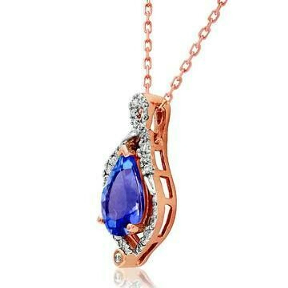 Tanzanite Leaf Pendant with Diamond Frame 14KT Rose Gold