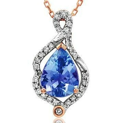 Tanzanite Leaf Pendant with Diamond Frame 14KT Rose Gold