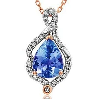 Tanzanite Leaf Pendant with Diamond Frame 14KT Rose Gold