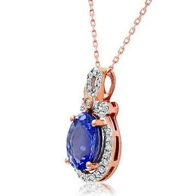 Oval Tanzanite Pendant with Diamond Frame 14KT Rose Gold