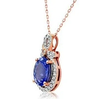 Oval Tanzanite Pendant with Diamond Frame 14KT Rose Gold