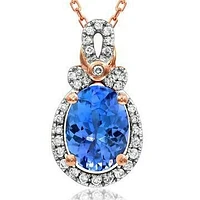 Oval Tanzanite Pendant with Diamond Frame 14KT Rose Gold