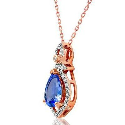 Teardrop Tanzanite Pendant with Diamond Frame 14KT Rose Gold