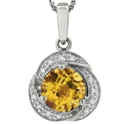 Whirl Citrine Pendant with Diamond Frame 14KT Gold