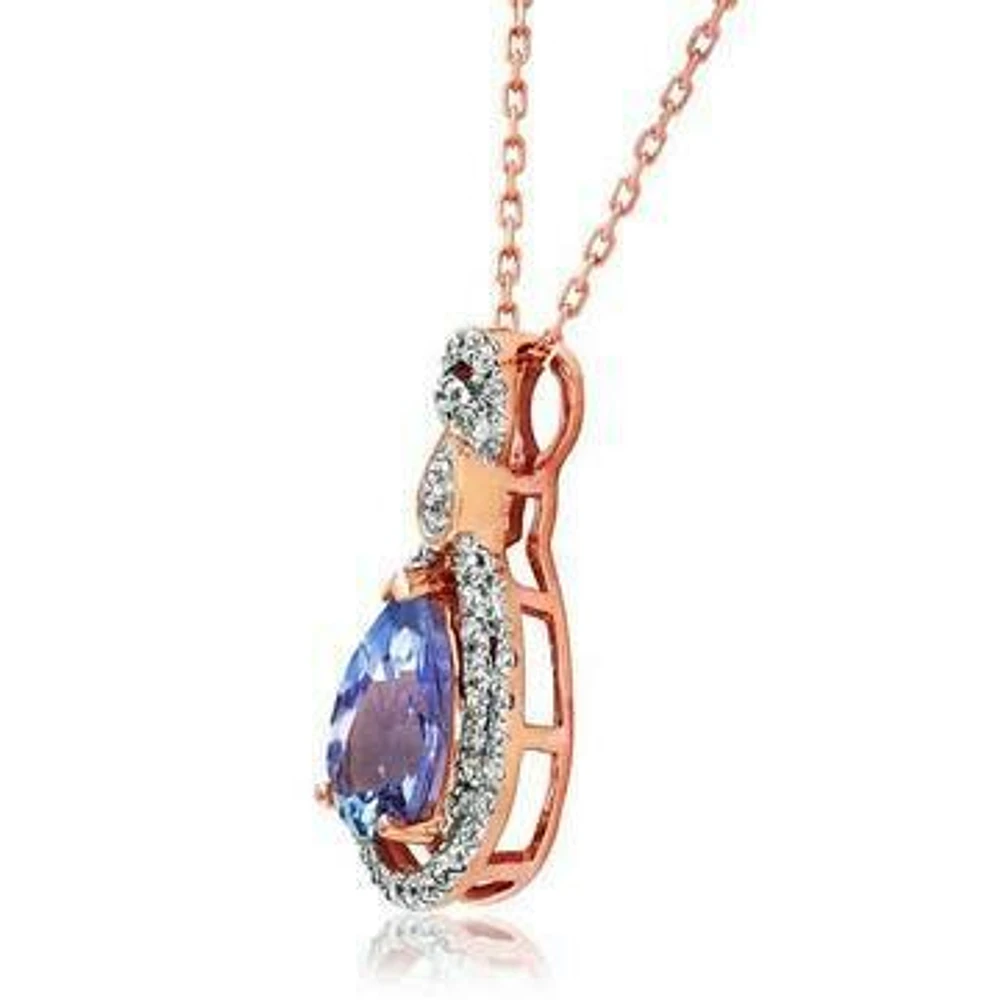 Teardrop Tanzanite Pendant with Diamond Double Halo 14KT Rose Gold